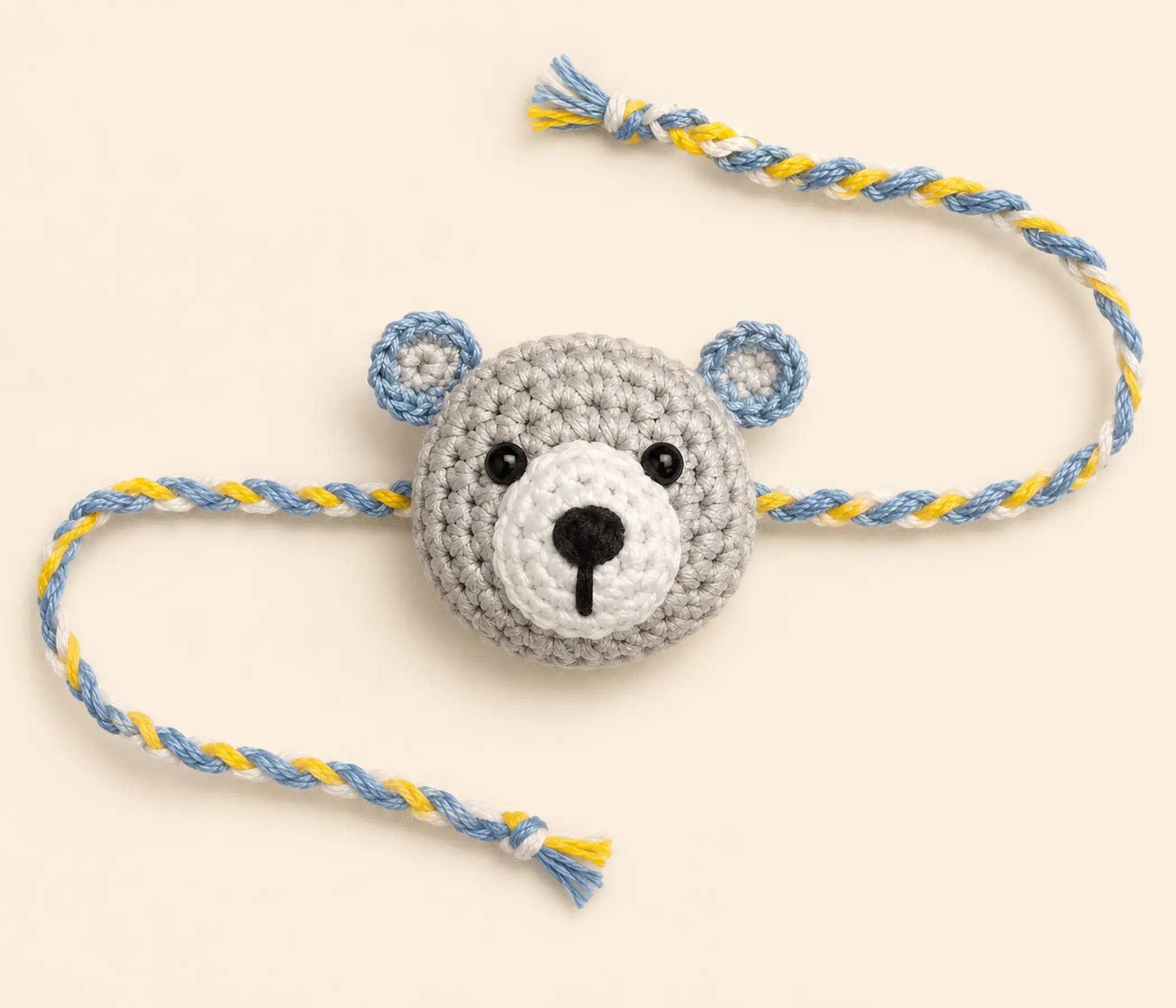 Adorable Grey Plush Bear Handcrafted Kids Crochet Rakhi